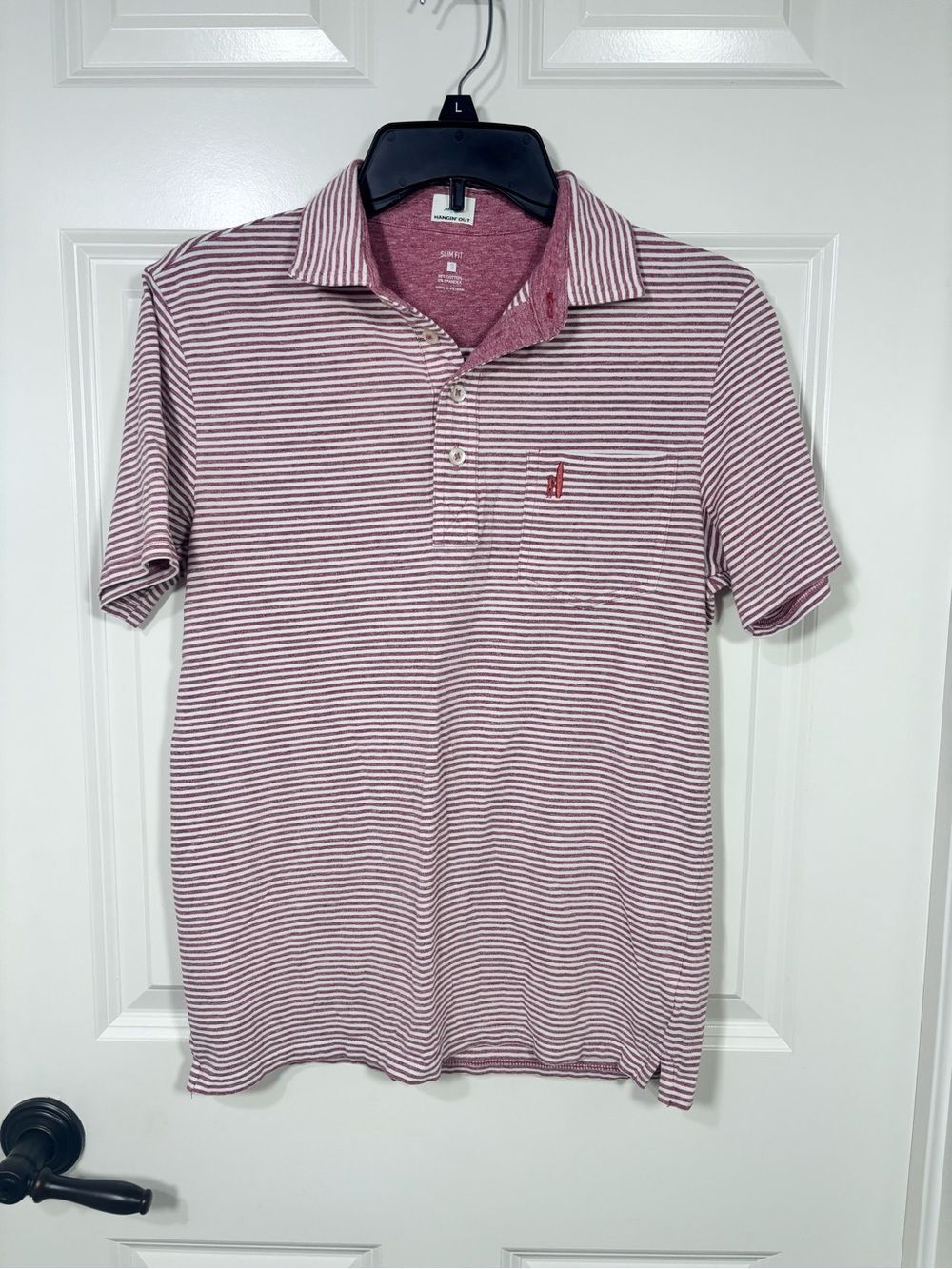 Johnnie-O Hangin’ Out Slim Fit Striped Polo Shirt Men’s S Pink/Red Color